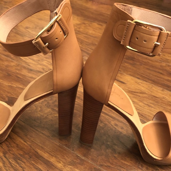 Joie Leather Wood Platform Sandal Heels - Picture 6 of 8